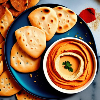 Gerookte Paprika Hummus met Gegrilde Pittabroodjes