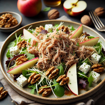 Salade met rillettes, appel en walnoten